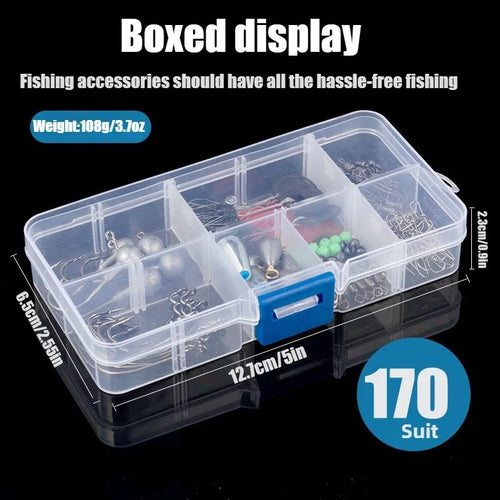 170PCS Saltwater Fishing Tackle Kit: Complete Set with Strong Hooks, Texas Rigs, Drop Shot Rigs & Portable Box for Offshore