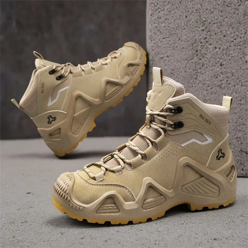 Men Tactical Boots with Straps for Combat Training Waterproof Straps Outdoor Hiking Breathable Shoes Multifunctional Motorcycle