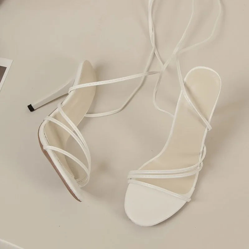 Women's Shoes Fashion Square Head High Heels Sexy Cross Strap Open Toe Party Shoes Leather New Summer Women High Heeled Sandals