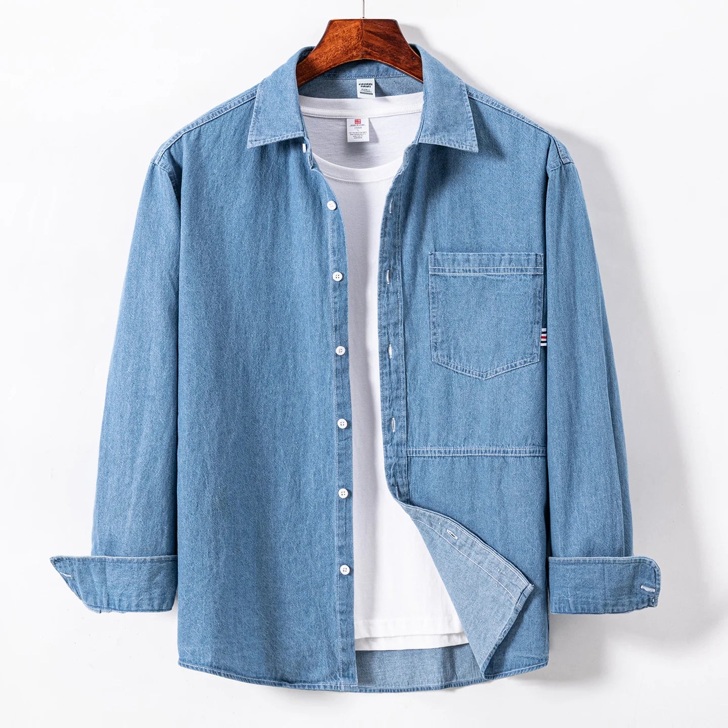 New Jeans Shirts Men Cotton Long Sleeve Button Front Pocket Casual Street Wear Slim Fit Denim Dress Spring Autumn Youth Clothing