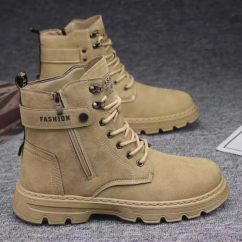 Mens Shoes Fashion Security Boots Black High-top Leather Boots Outdoor Shoes for Men Tactical Combat Boot Anti Slip Hunting Shoe