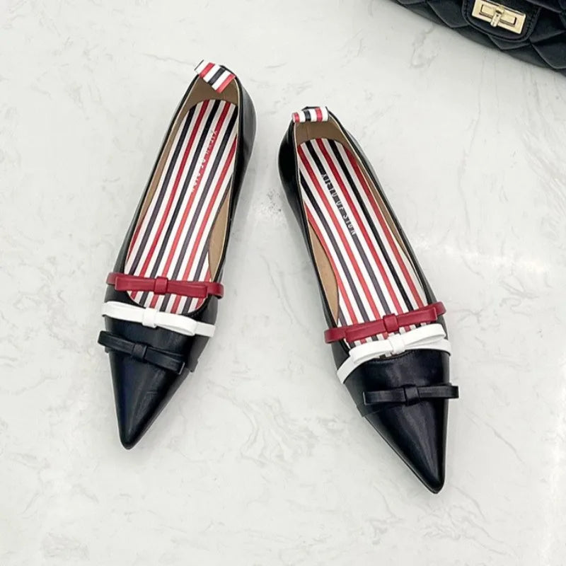 2026 New Women's Shoes Elegant French Casual Shoes for Woman Exquisite Bow Pointed Tip Flat Shoe Designer Shoes Zapatos Mujer