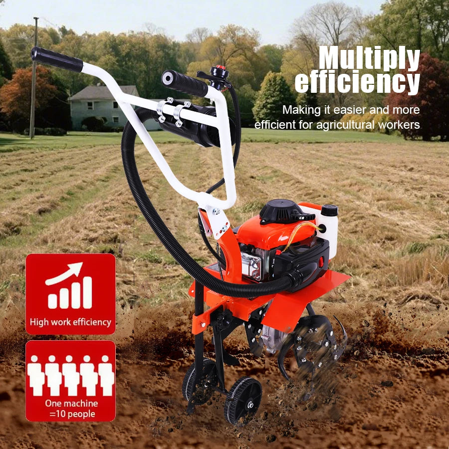 4-Stroke/2-Stroke Micro Tiller Gas-Powered Garden Cultivator Rototiller for Small Farm Land Soil Cultivation Weeding