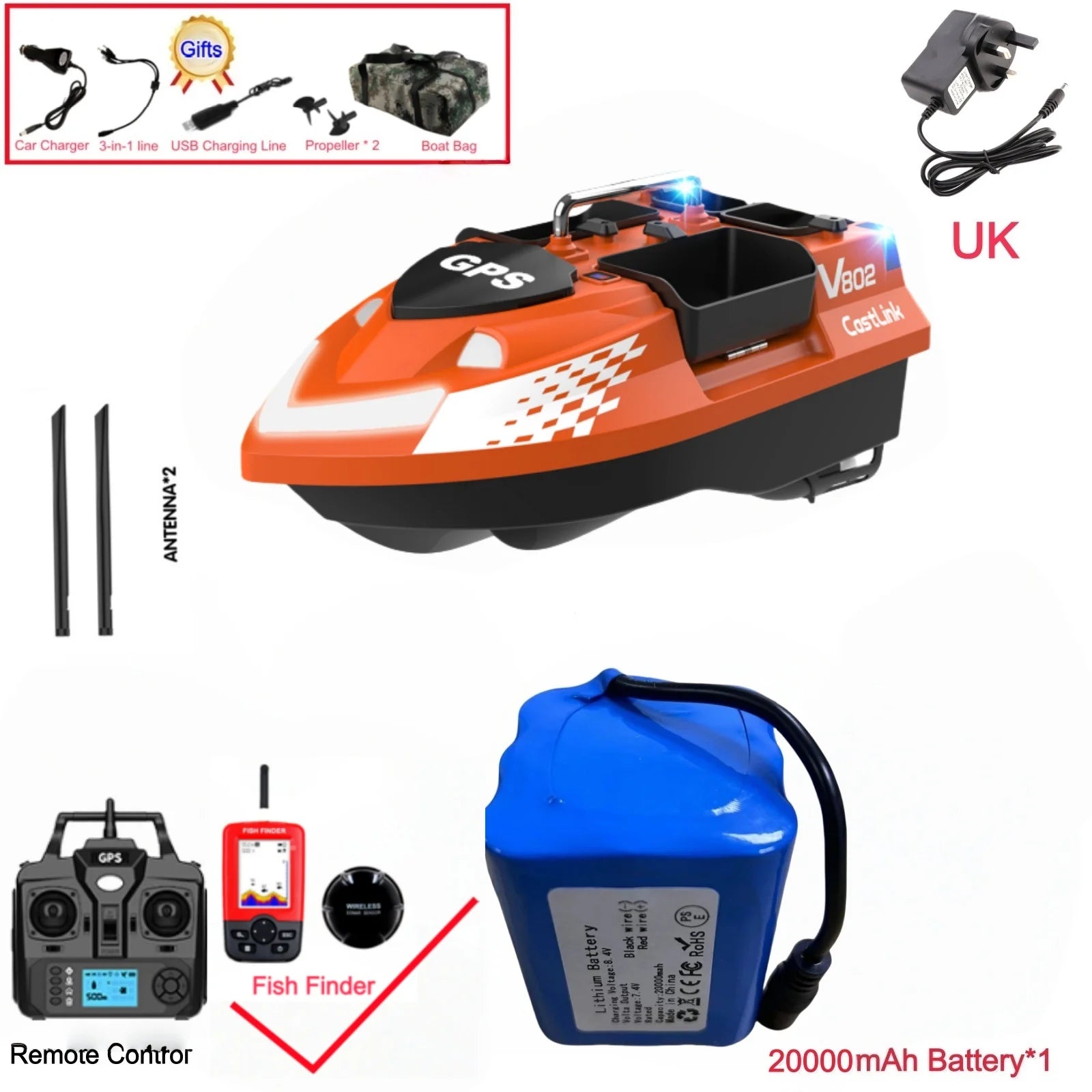 GPS Positioning 160 Positioning Points Fishing Boat Rc Bait Boat 4 Hoppers Waterproof 3KG Load 500M 15KM/H GPS One Click Return