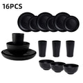 4/16Pcs Black Plastic Cutlery Set Reusable Plates Bowl Cups 4 Sets for Kitchen Outdoor Camping Party Dinnerware Dishes Set