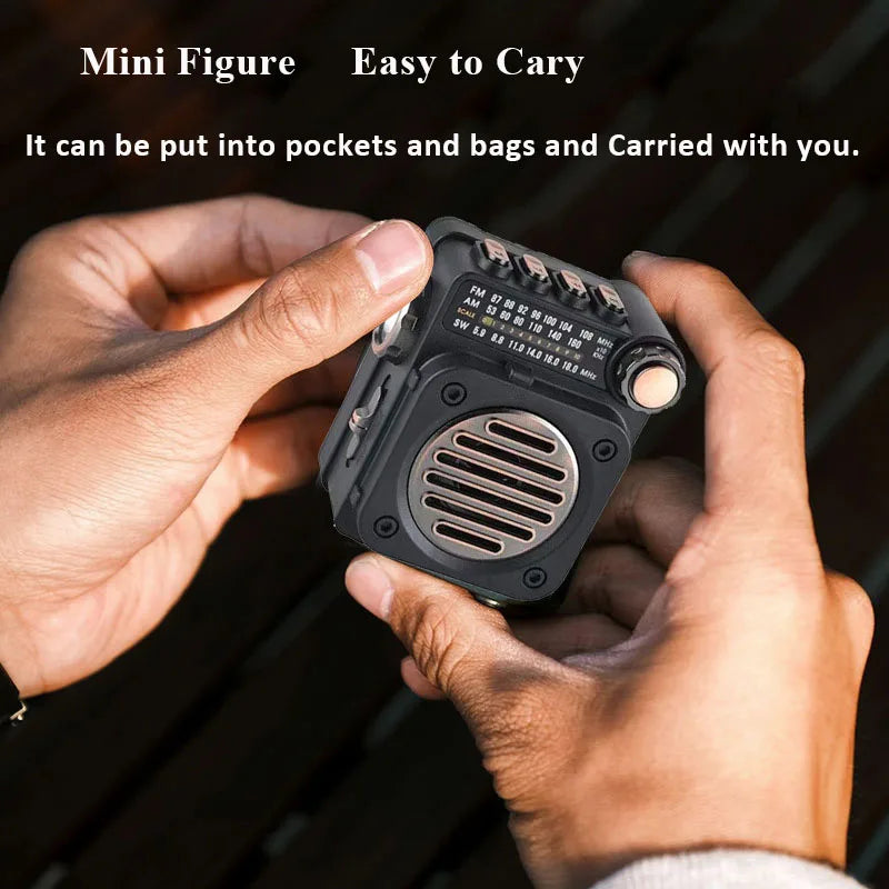 FM AM SW Stereo Radios Portable Pocket Mini Radio Receiver Multifunctional Wireless Bluetooth Music Player with LED Flashlight