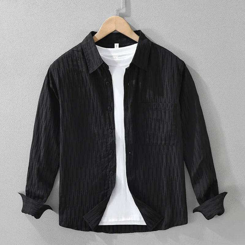 Light Feel Ice Silk High Density Embroidery Bubble Cloth Summer Men's Thin Shirt Style Flip Collar Jacket Sun Protection Clot...