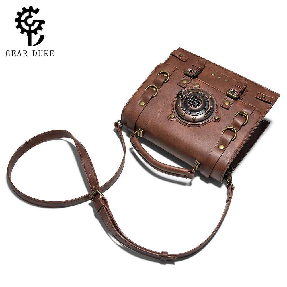 Steampunk handbag for women, European and American retro style PU leather, women's single shoulder diagonal cross bag, creative