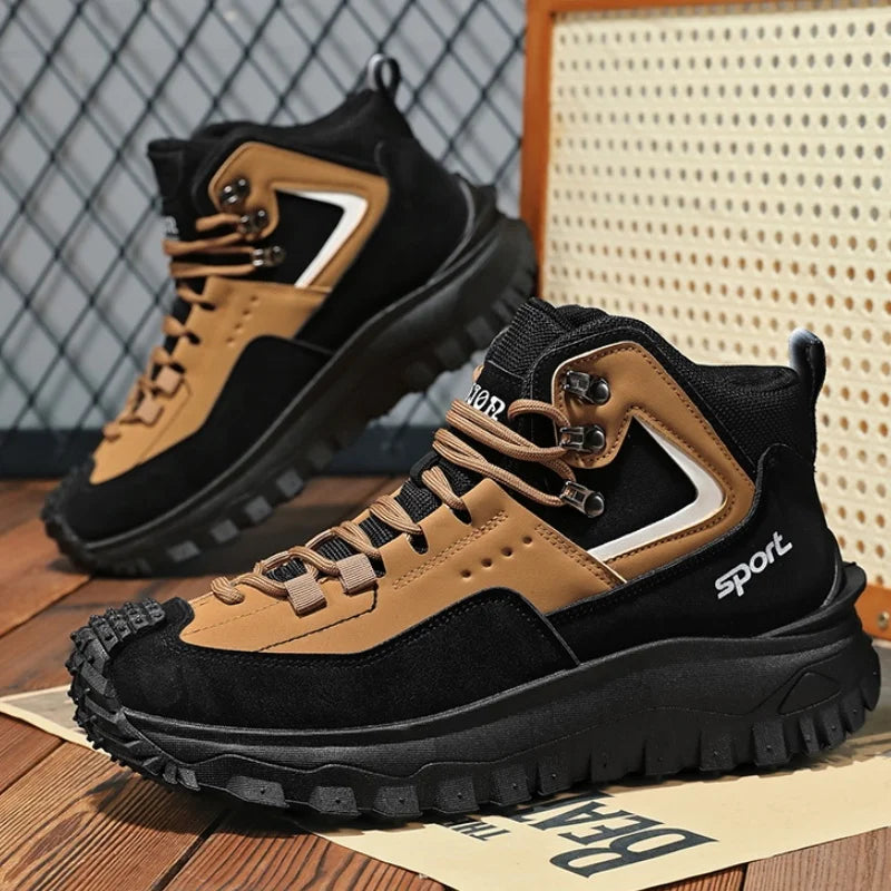 High-Top Outdoor Hiking Shoes for Men, Non-Slip and Wear-Resistant Work Boots, Breathable Thick-Soled Hiking Shoes, Versatile for Autumn and Winter, Casual Wear