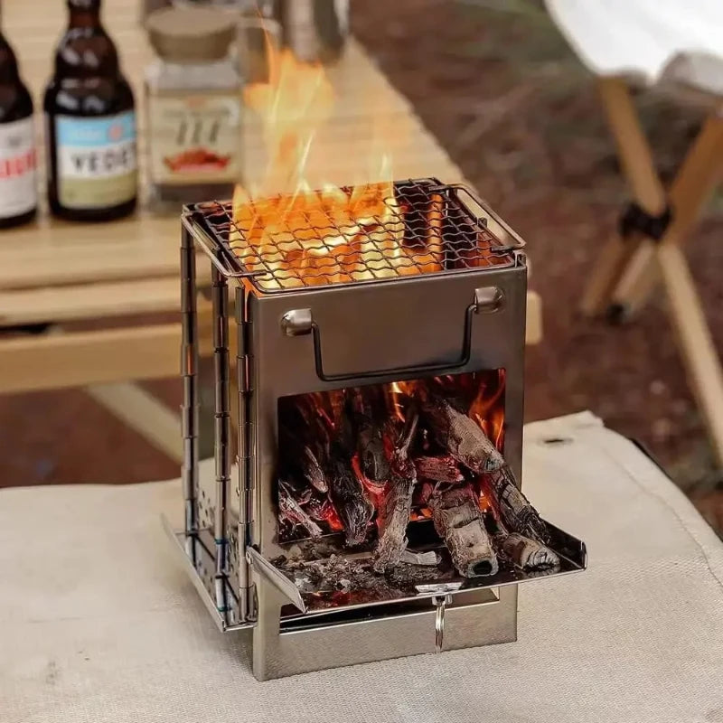 Outdoor camping heating stove,outdoor integrated folding portable storage stove,charcoal firewood stainless steel barbecue grill