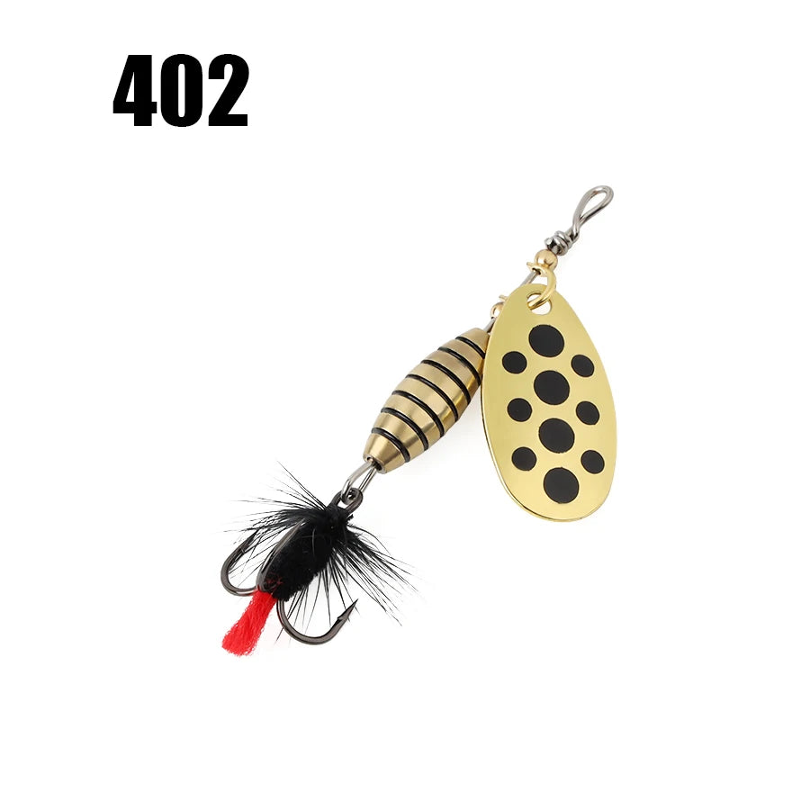 W.P.E 1pcs Spinner Lure 3.7g/5.3g/8.2g/10.5g Bait Metal Brass Spoon Hard Lure Feather Treble Hook Fake Lure Fishing Tackle Pesca