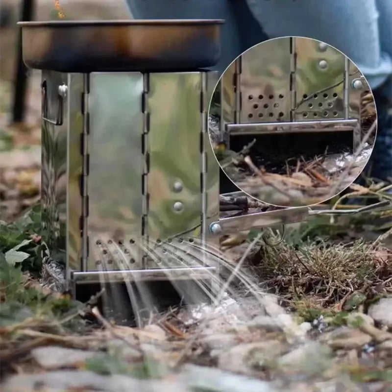 Outdoor Camping Stove Stainless Steel Wood Stove Ultralight Folding Pocket Stove Camp Fishing Hiking Stove Picnic Cooking Oven