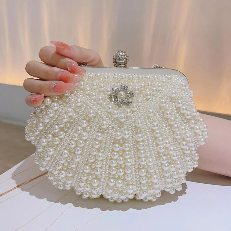 White Pearls Handbags for Woman 2026 New Luxury Top-handle Beading Evening Bags Wedding Party Clutch Purse Bolsas De Mujer