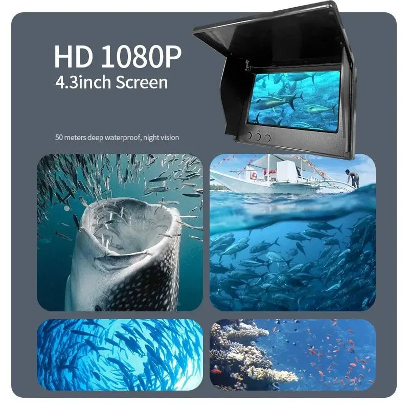 Portable Handheld Fish Depth Finder 4.3" LCD Screen 1080P 175° Underwater Fishing Camera Night Vision for Kayak & Boat