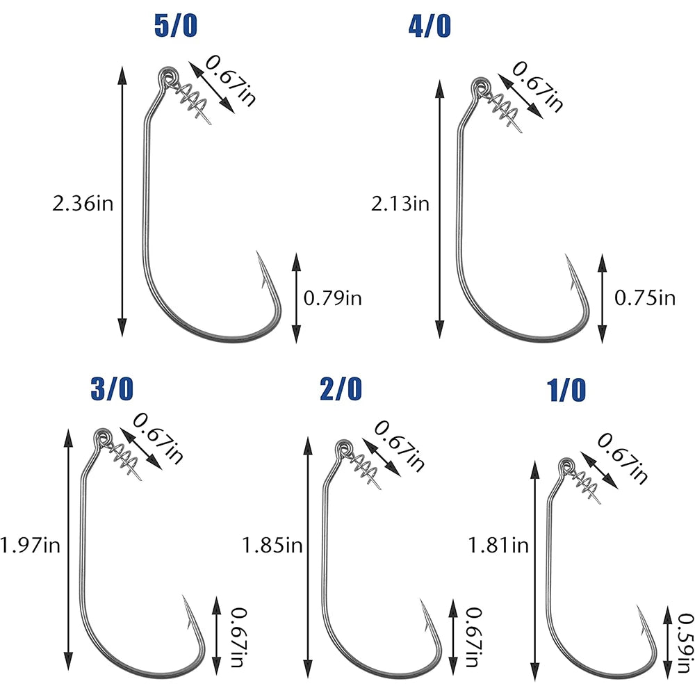 30Pcs Worm Fishing Hooks Jig Crank Barbed Hook High Carbon Steel Swimbait Hooks with Spring Twist Lock for Soft Fishing Lures