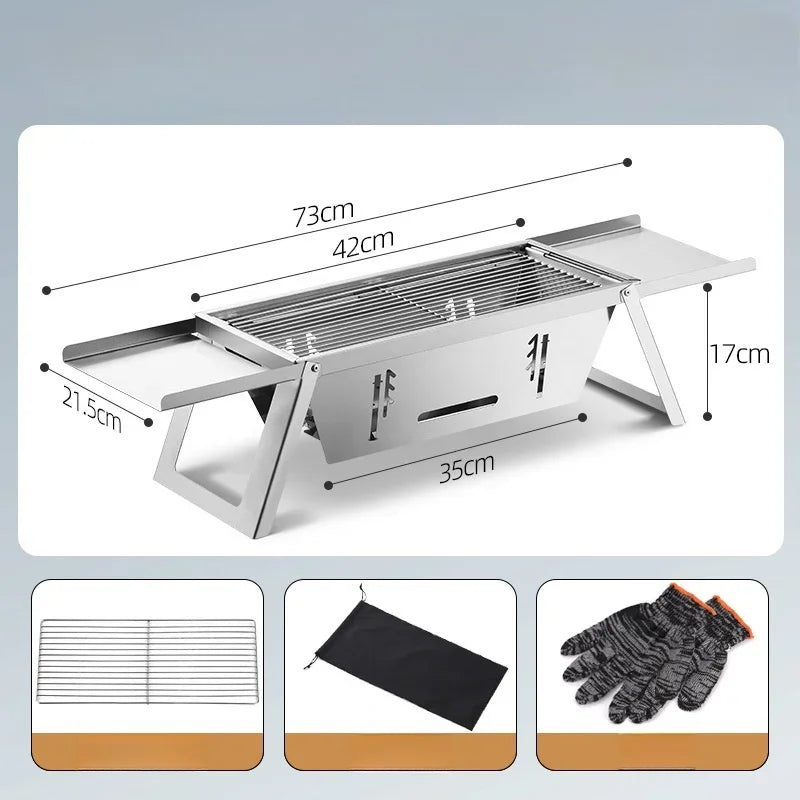 Stainless Steel Barbecue Oven Outdoor Charcoal Thickened Barbecue Grill Household Small One-second Folding Carbon Kebab Stove