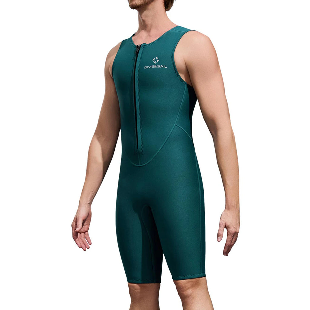 Mens 2mm Wetsuit Jumpsuit Swimwear Sleeveless Front Zipper Solid Color Bodysuit One-Piece Swimsuit for Snorkeling Surfing Diving