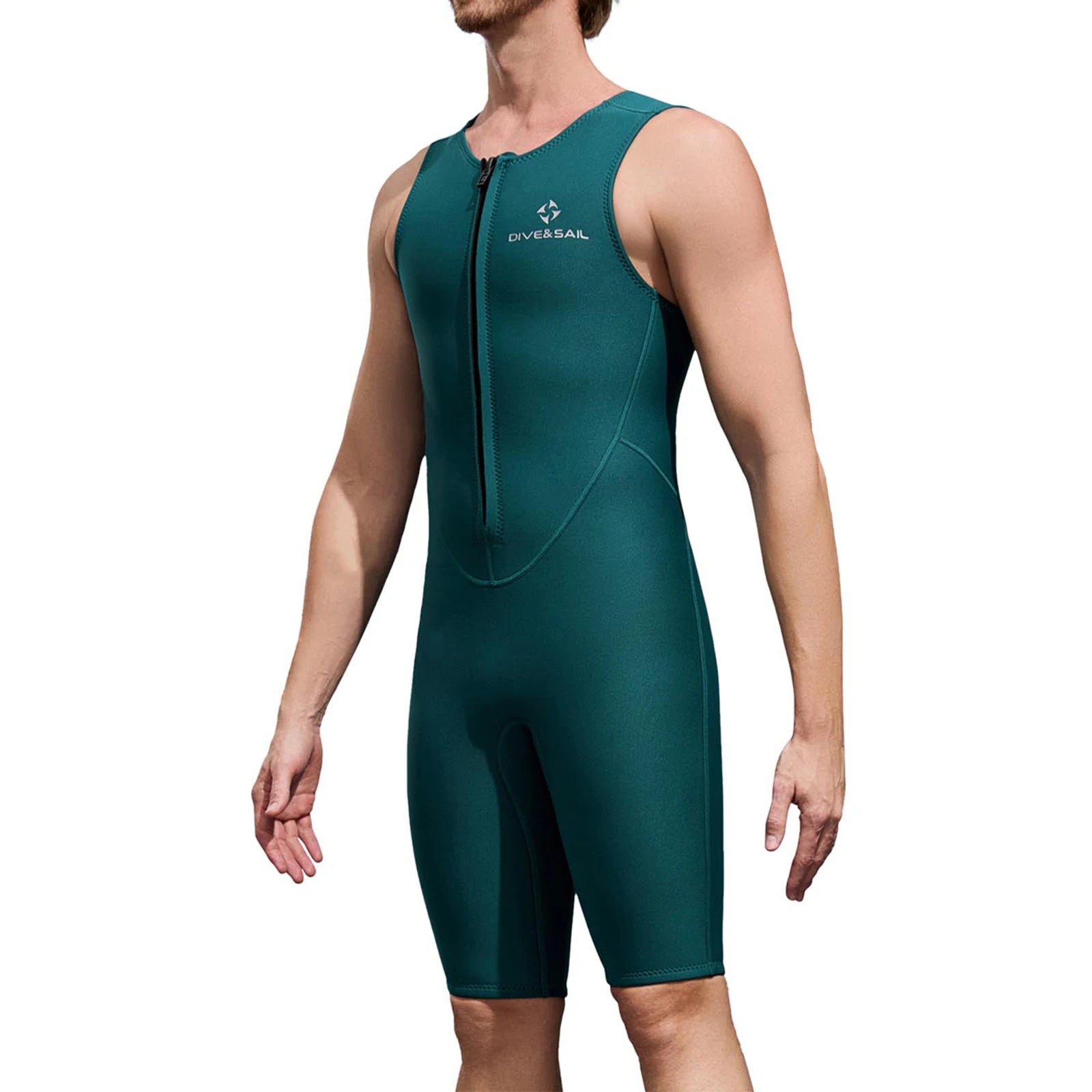 Mens 2mm Wetsuit Jumpsuit Swimwear Sleeveless Front Zipper Solid Color Bodysuit One-Piece Swimsuit for Snorkeling Surfing Diving