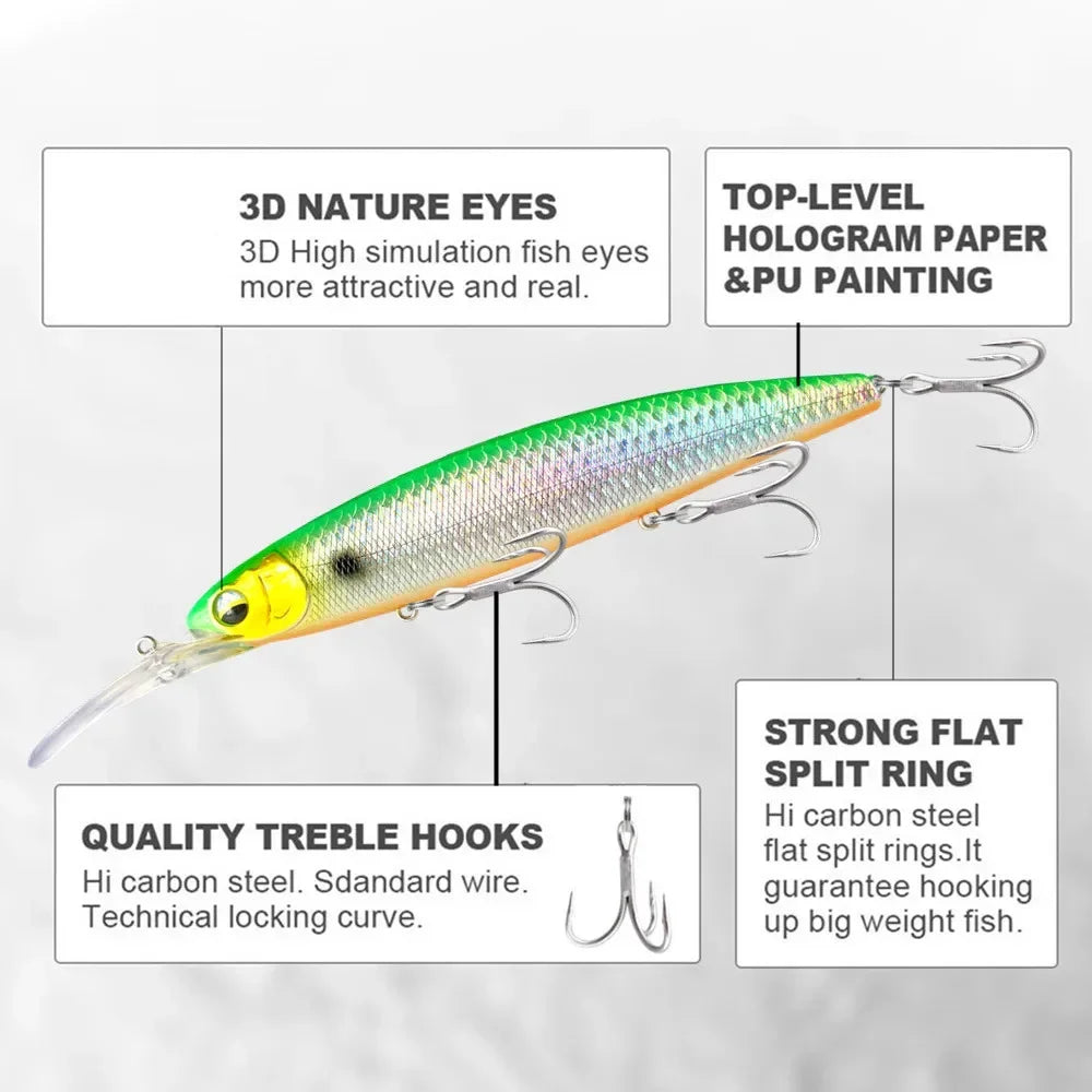 Ultra Long Casting Floating Wobbler Minnow Hard Bait 128mm 29g Flounder Sea Bass Saltwater Sea Fishing Lure Depth 0.8-5m