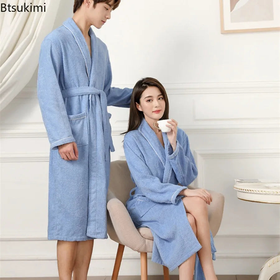 Women's 100% Cotton Toweling Terry Robe Unisex Lovers Soft Bath Robe for Men and Women Nightrobe Sleepwear Casual Home Bathrobe
