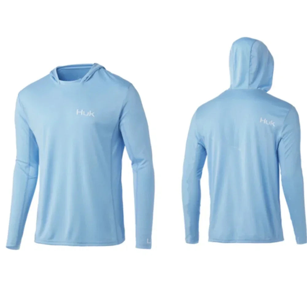 Huk Fishing Apparel Clothing Men Long Sleeve Fishing T-shirt Sun Protection Uv Breathable Hooded Angling Camisa De Pesca