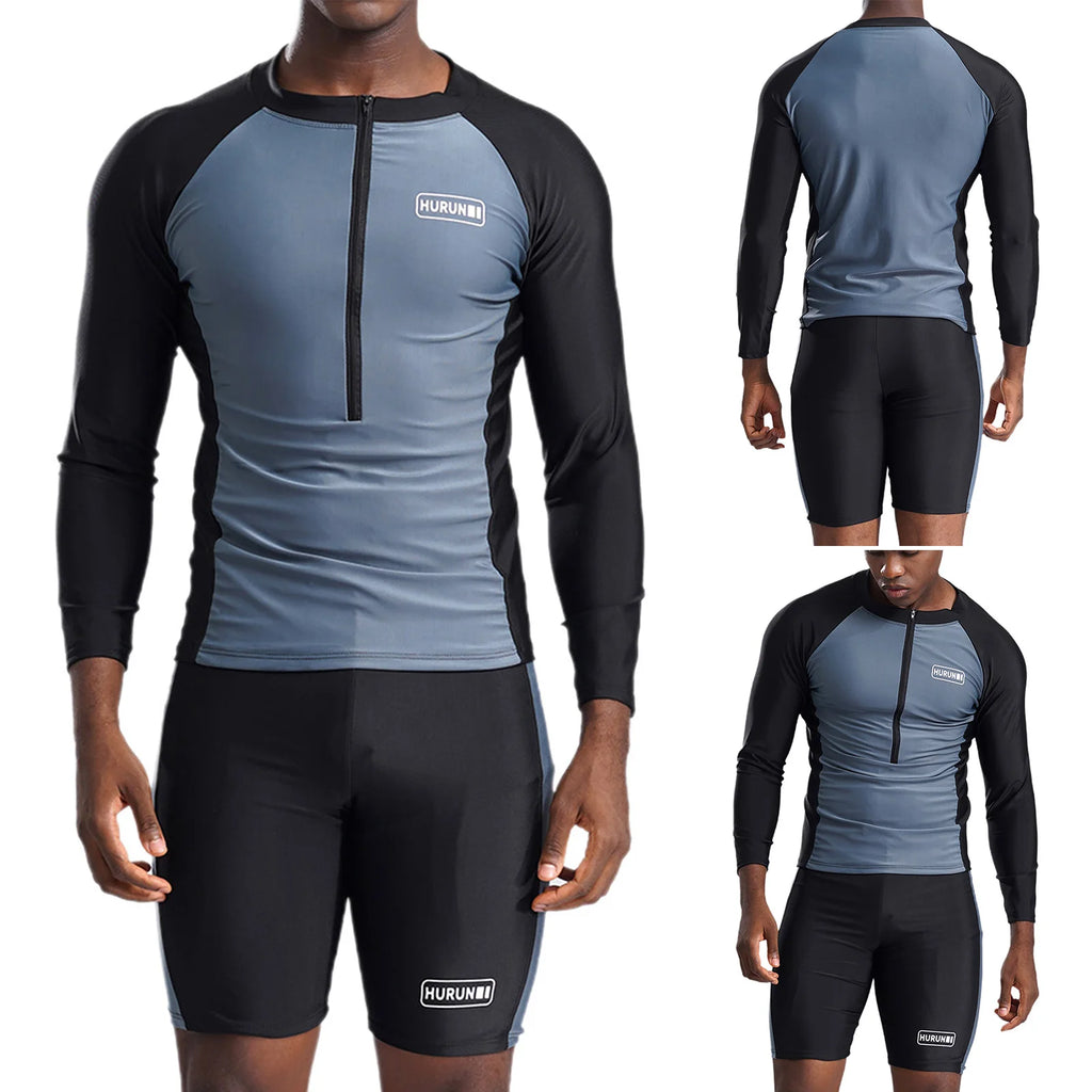 Mens Long-sleeved Snorkeling Suits Adult Two Piece Swimwear UPF 50+ Rash Guard Swimsuit Man Breathable Quick-drying Surfing Sets