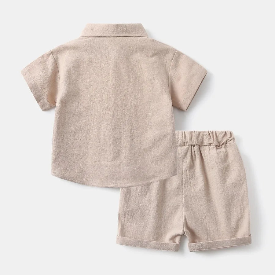 Kids Boys Summer 2-6Y Clothes Set Short Sleeve Button Down Shirt Children Sporty Shorts Outfit Cotton Casual Suit