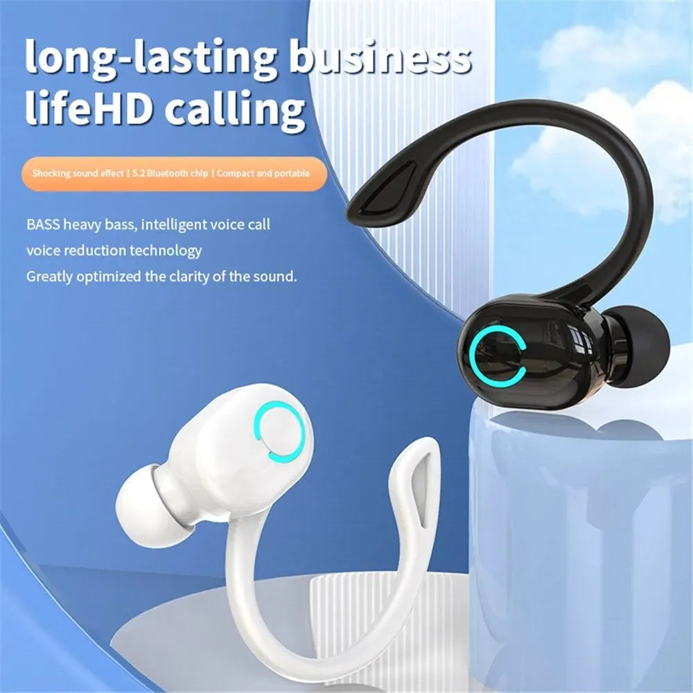 Wireless Ear Hook Earphones Single Mini Handsfree Headphones HIFI Bass Noise Cancelling Sport Headset with Mic For Mobile Phone