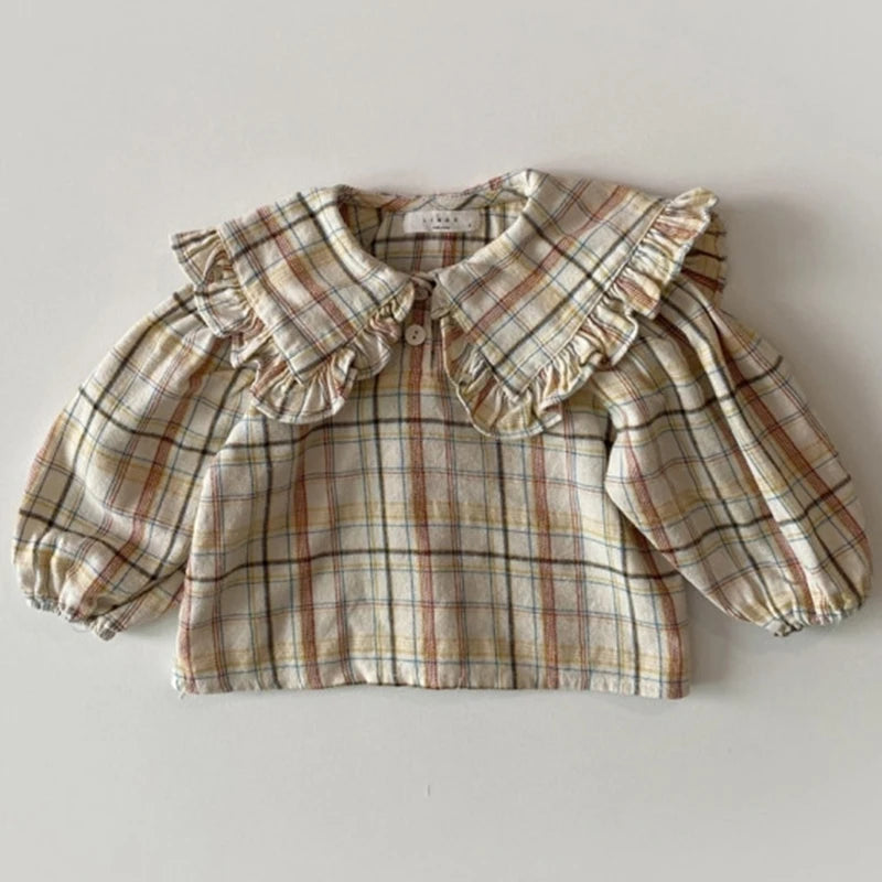 Spring Toddler Girls Blouse Petal Pan Collar Summer Soft Cotton Baby Tops Casual Kids Long Sleeve Base Shirt Embroider Clothes