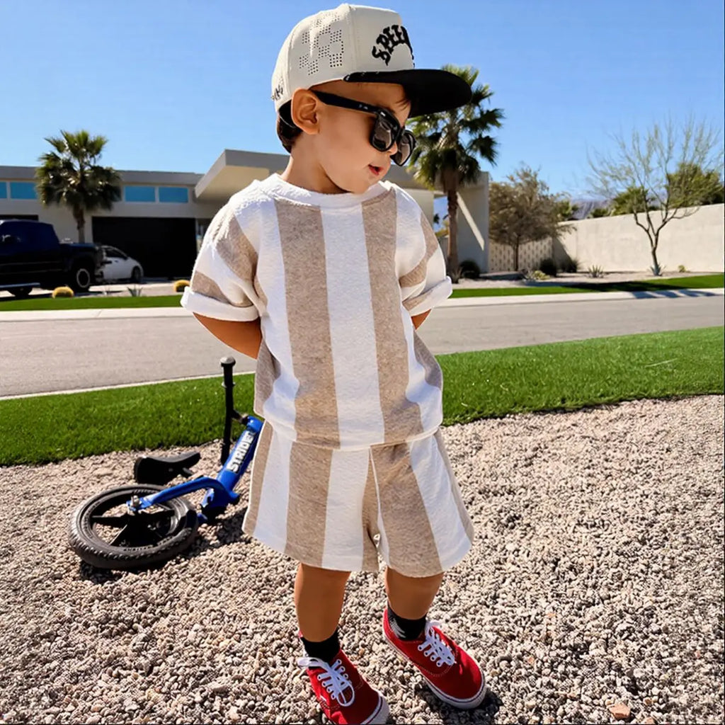 Kids Clothes Children's Striped Suit  Short-sleeved+shorts 2-piece T-shirt Summer Baby Clothes Children Clothing Boys Girls