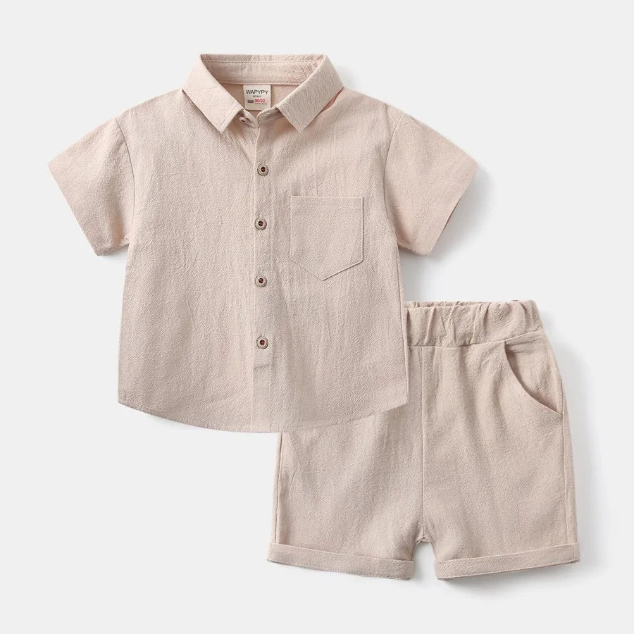 Kids Boys Summer 2-6Y Clothes Set Short Sleeve Button Down Shirt Children Sporty Shorts Outfit Cotton Casual Suit