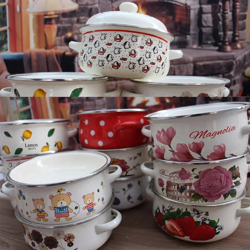 Enameled Pots and Pans Baby Complementary Food Bowl Cooking Pasta Pot Fruit Salad Bowl Induction Cooker Gas Universal Hot Pots A