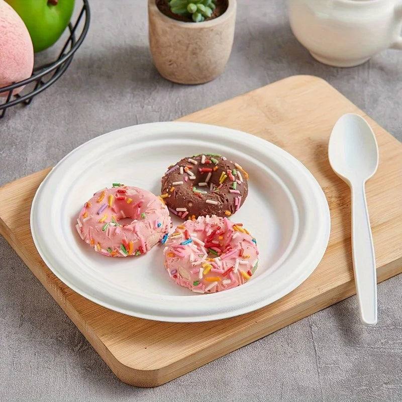 50PCS Disposable Paper Plates White Round Plates Cake Salad Dessert Party Picnic Home Kitchen Restaurant Dishes Daily Use