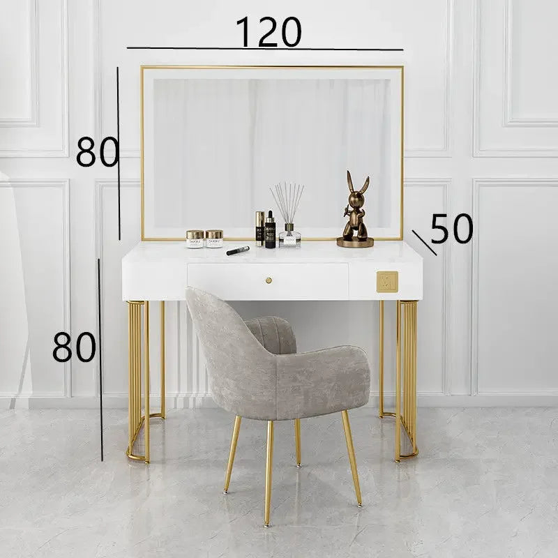 Vanity Set with Lighted Mirror, Makeup Vanity Dressing Table with LED Light, Drawers, Storage Shelves and Cosmetics Cabinet