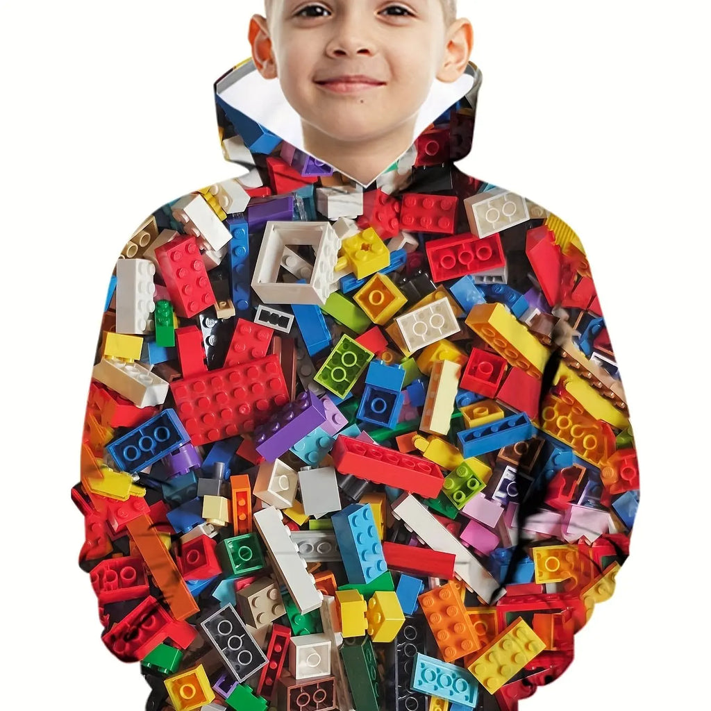 Kids Clothes Boy Hoodies Girl Clothes Long Sleeve Building Block Print Casual Kids Summer Autumn Clothes Top Children's Clothing