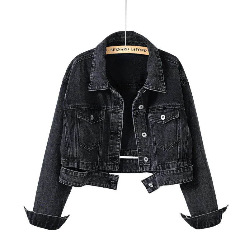 Streetwear Blue Black Denim Jacket Women's Chic Jeans Coat Oversize Loose Short Outerwear Female Casual Tops Retro Spring Autumn
