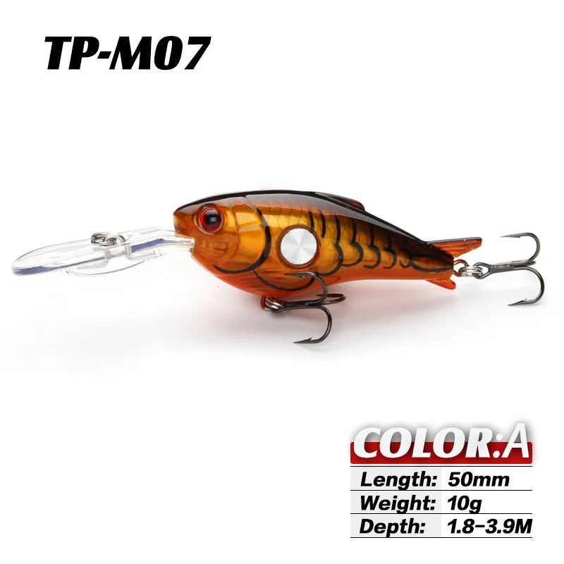 TacklePRO M07 Crankbait Fishing Lure Floating Minnow 50mm 10g 1.8-3.9M 1PC Bait Hard Saltwater Fishing Tackle Deep Diving