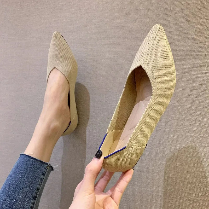 Women's Shoes Breathable Flat Shoes Fashion Soft Sole Knitted Shoes Elastic Comfortable Loafers Pointed Toe Slip on Casual Shoe