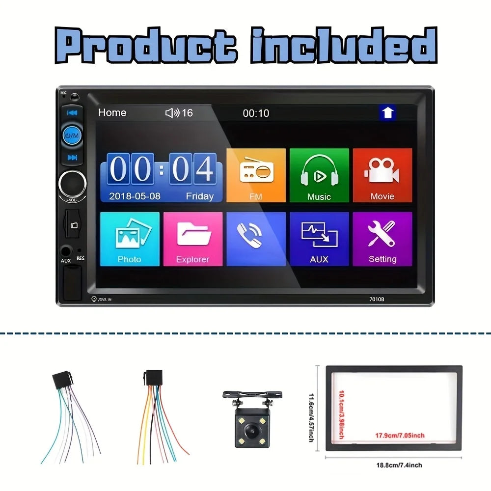 Car Stereo 2 Din Car Radio 17.78 cm MP5 Player with HD Screen Digital Display Multimedia Support USB SD with Backup Camera