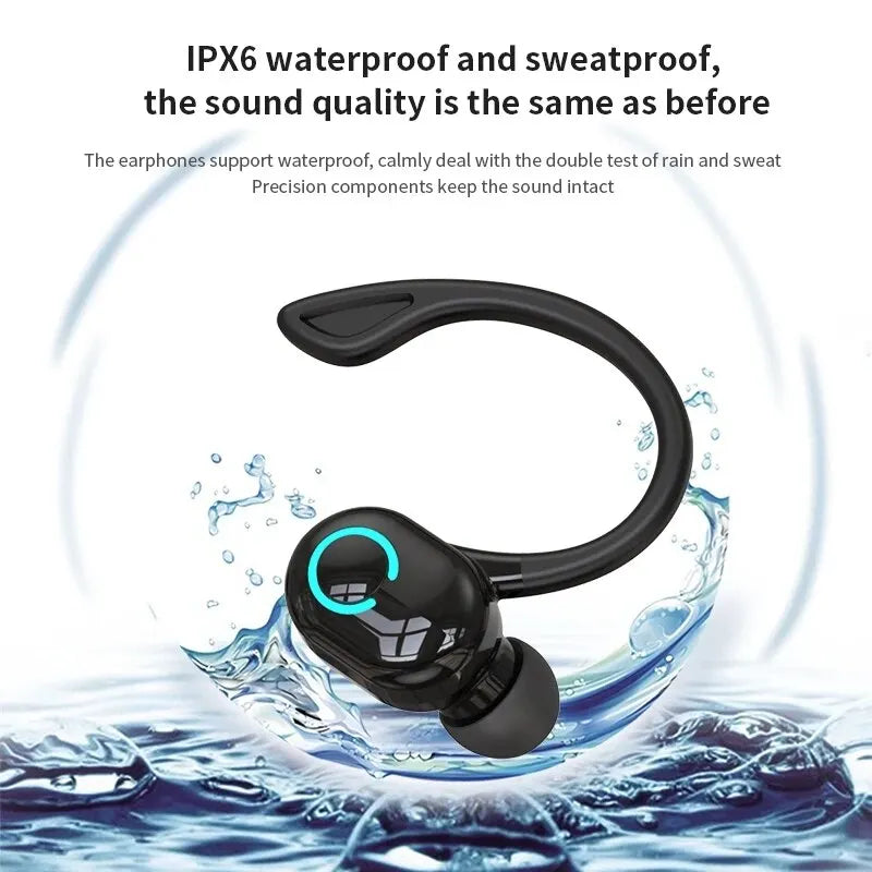 Wireless Ear Hook Earphones Single Mini Handsfree Headphones HIFI Bass Noise Cancelling Sport Headset with Mic For Mobile Phone