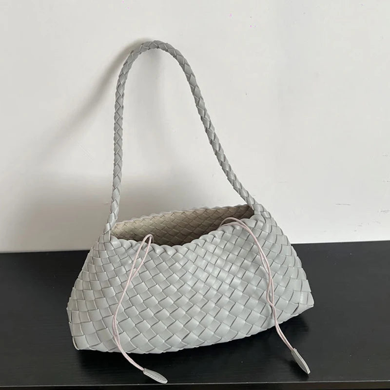 PU Hand-Woven women's Bag, Vegetable Basket Sailboat Bucket bag, Casual Vacation Handbag Shoulder Bag