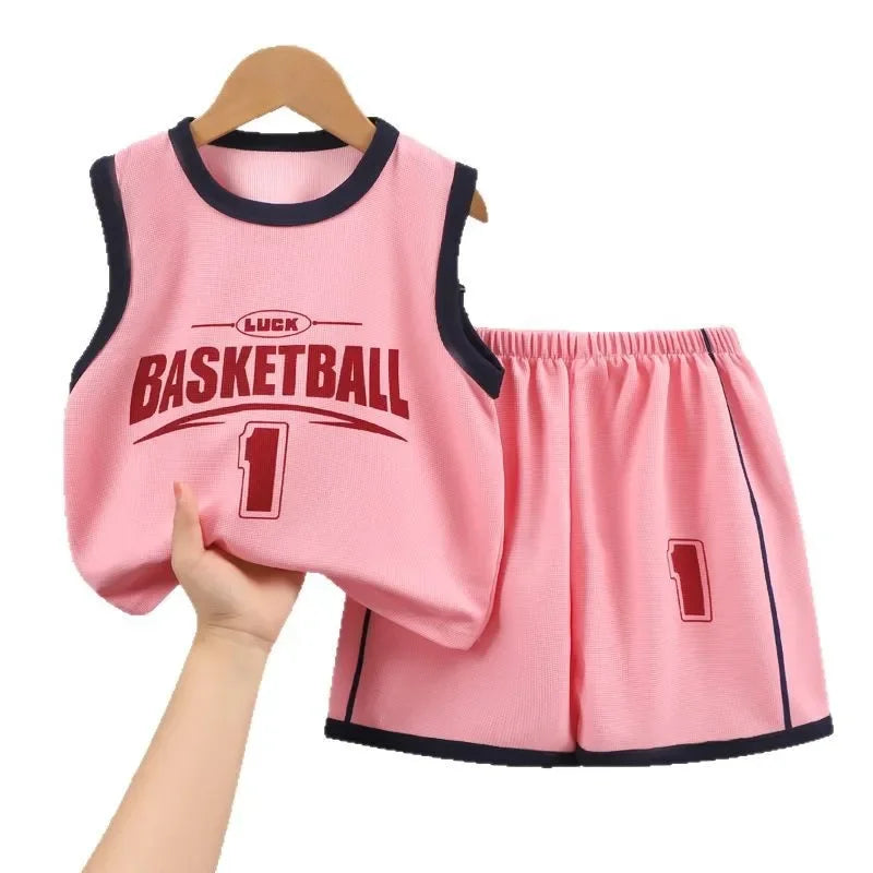 Kids Clothes Boys Girls Vest Suit Summer  Children's Clothing Baby T-shirts Shorts Tan Top Sleeveless Children Sets