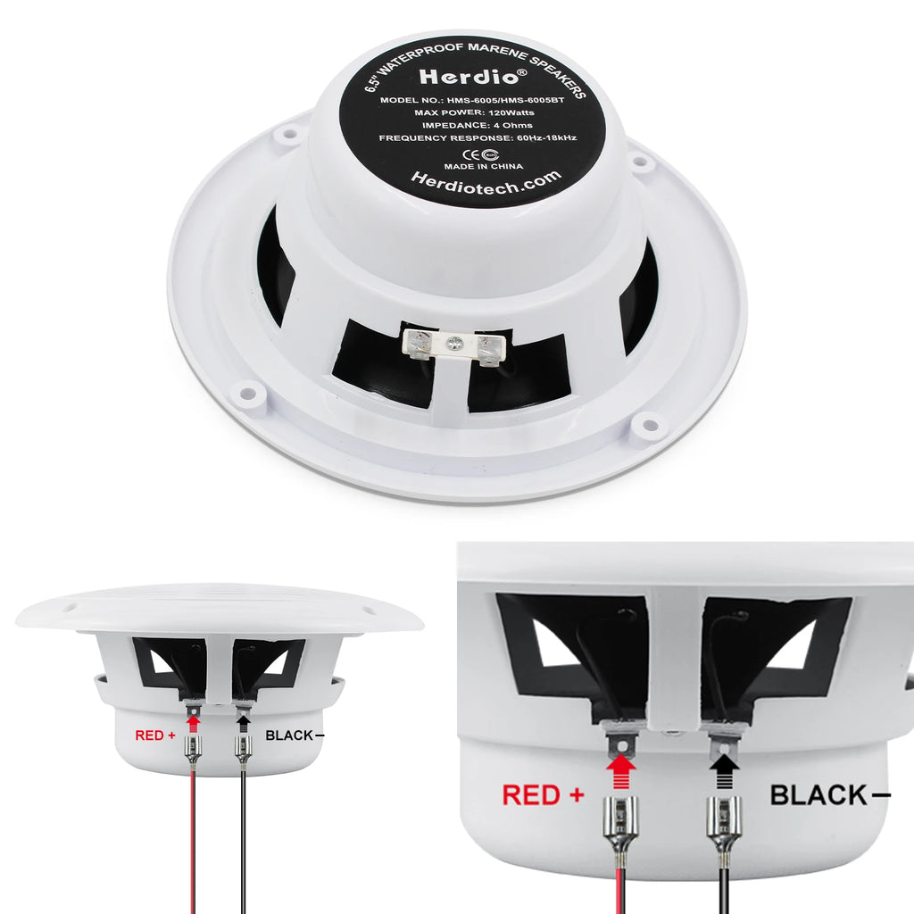 Herdio 6.5 Inch Marine Speaker 120W 2-Way Waterproof And Weather Resistant Outdoor Stereo Boat Speakers Perfect For ATV UTV