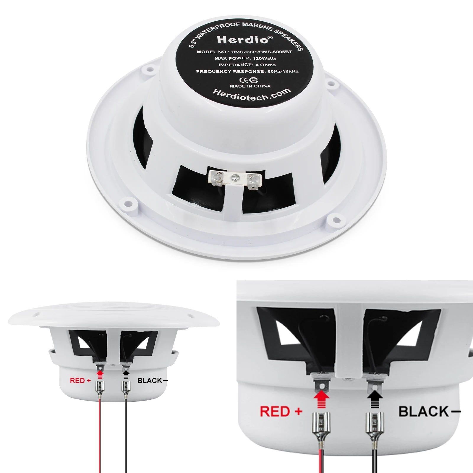 Herdio 6.5 Inch Marine Speaker 120W 2-Way Waterproof And Weather Resistant Outdoor Stereo Boat Speakers Perfect For ATV UTV