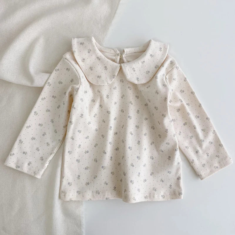 Spring Toddler Girls Blouse Petal Pan Collar Summer Soft Cotton Baby Tops Casual Kids Long Sleeve Base Shirt Embroider Clothes