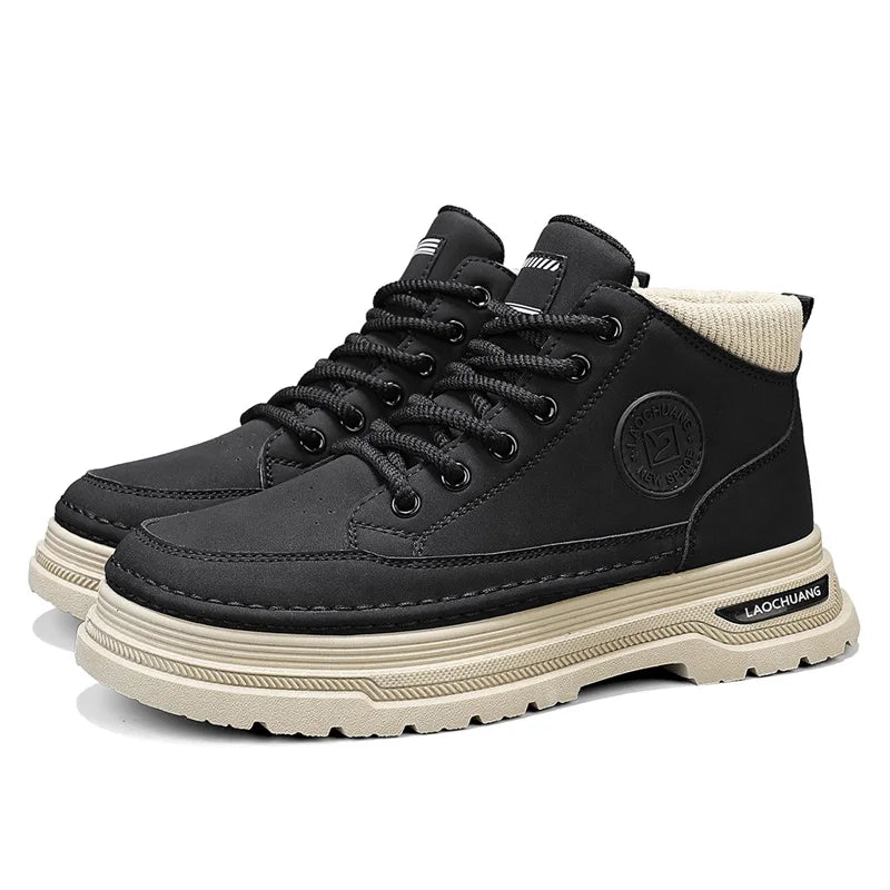 Men's Denim Boots Versatile High Top Casual Sports Shoes Trainer Outdoor Fashion Wear-resistant Running Shoes Motorcycle Boots
