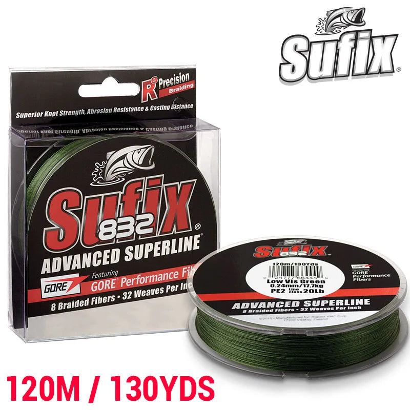 Sufix 832 sufix braid x8 Fishing Line - Length:120m/130yds, Size:13-86lb PE Power linha multifilamento  Advanced Braid 8 Strands