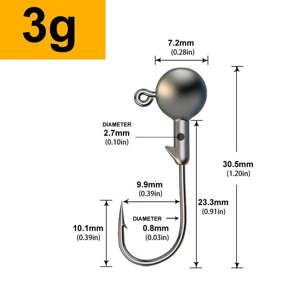 MrLurion 30pcs 1g 2g 3g 5g 10g 14g 18g 22g 25g 28g Fishing jigging head hook ,round head rigs fishhook for soft worm crank lures