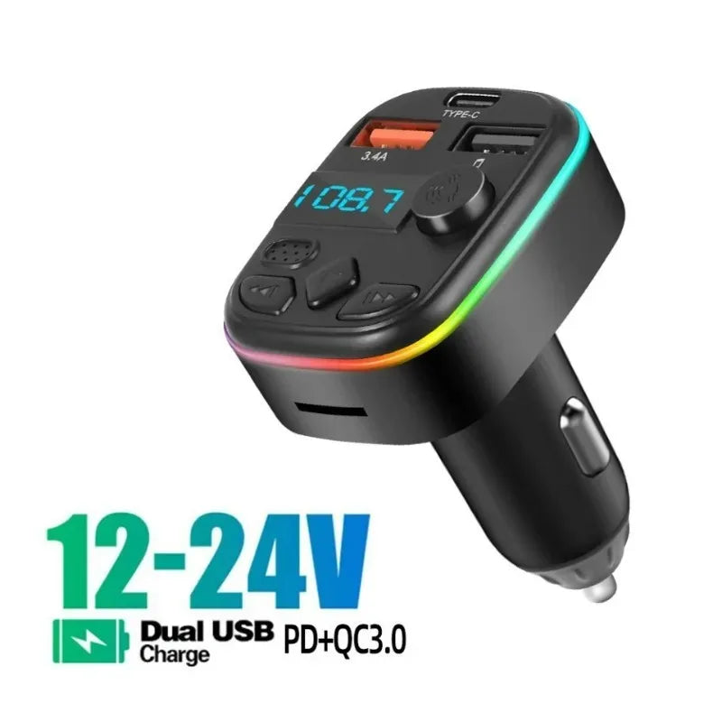 Car Charger Cell Phone Charging Hands Free Wireless Car Kit FM Transmitter Car Bluetooth Dual USB Type 5.3 MP3 Music Player New