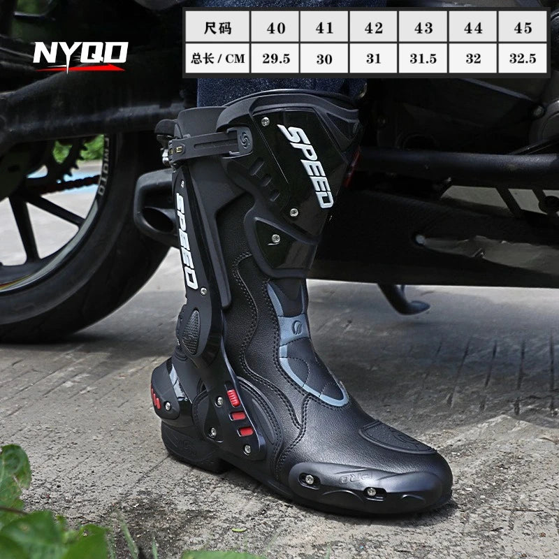 Men's High-Top Motorcycle Riding Boots All-Season Non-Slip Anti-Fall Motorbike Shoes Professional Road Racing Touring Equipment